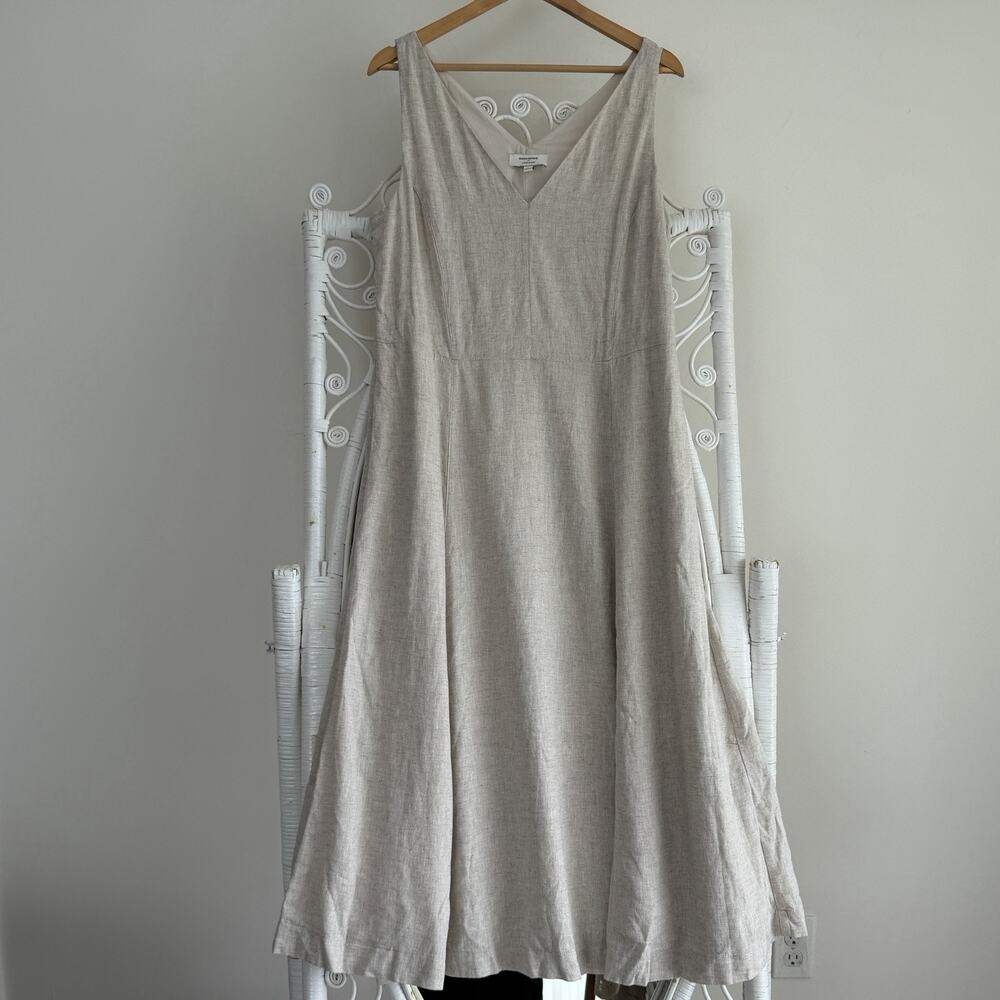 Banana Republic Dress Large Beige Linen Blend Drapey Midi Minimalist Luxury - Picture 2 of 12